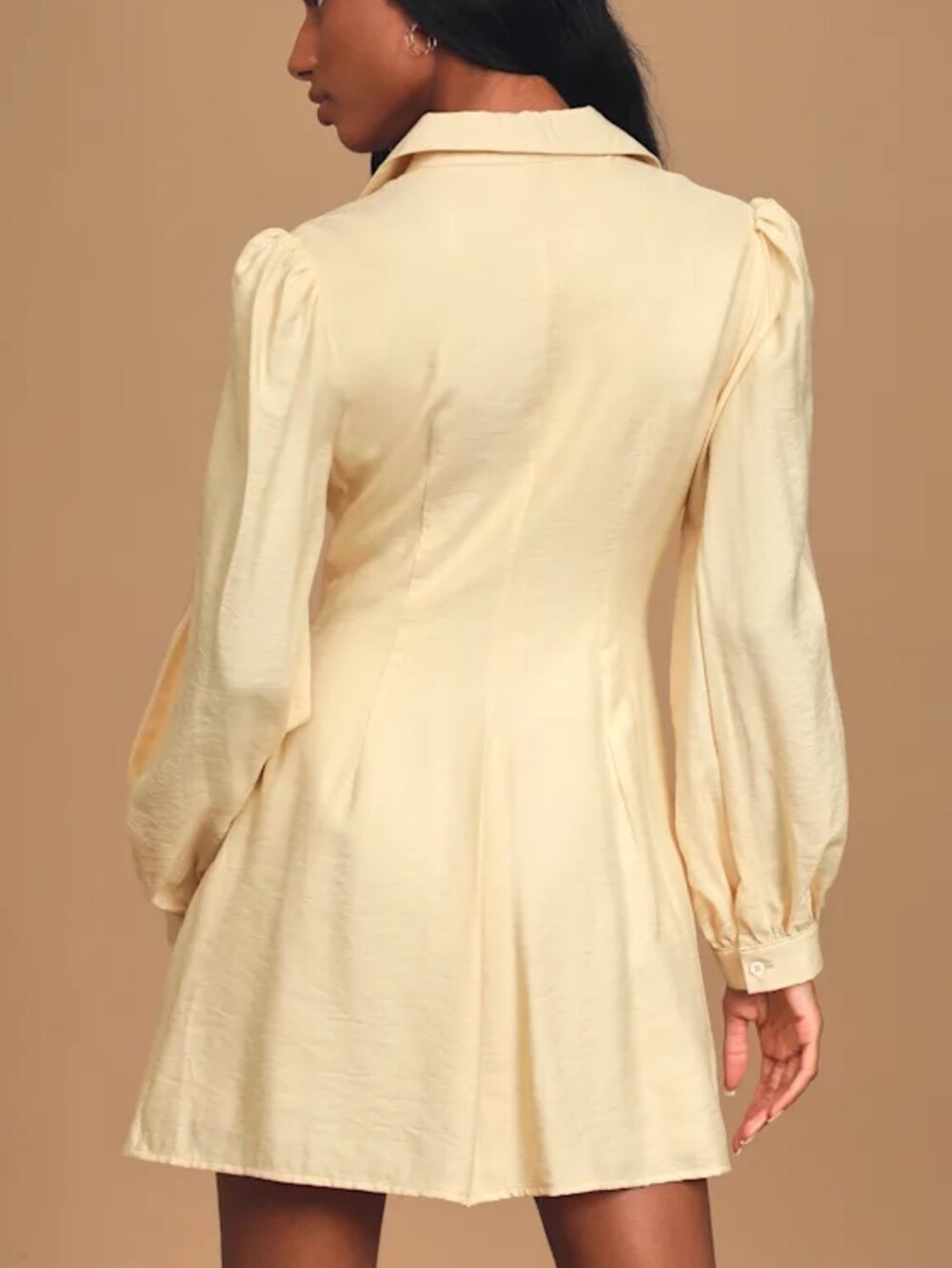 Lulus Sway of Life Cream Button-Up Tie-Front Shirt Dress sz S Long Sleeve EUC - Picture 3 of 16